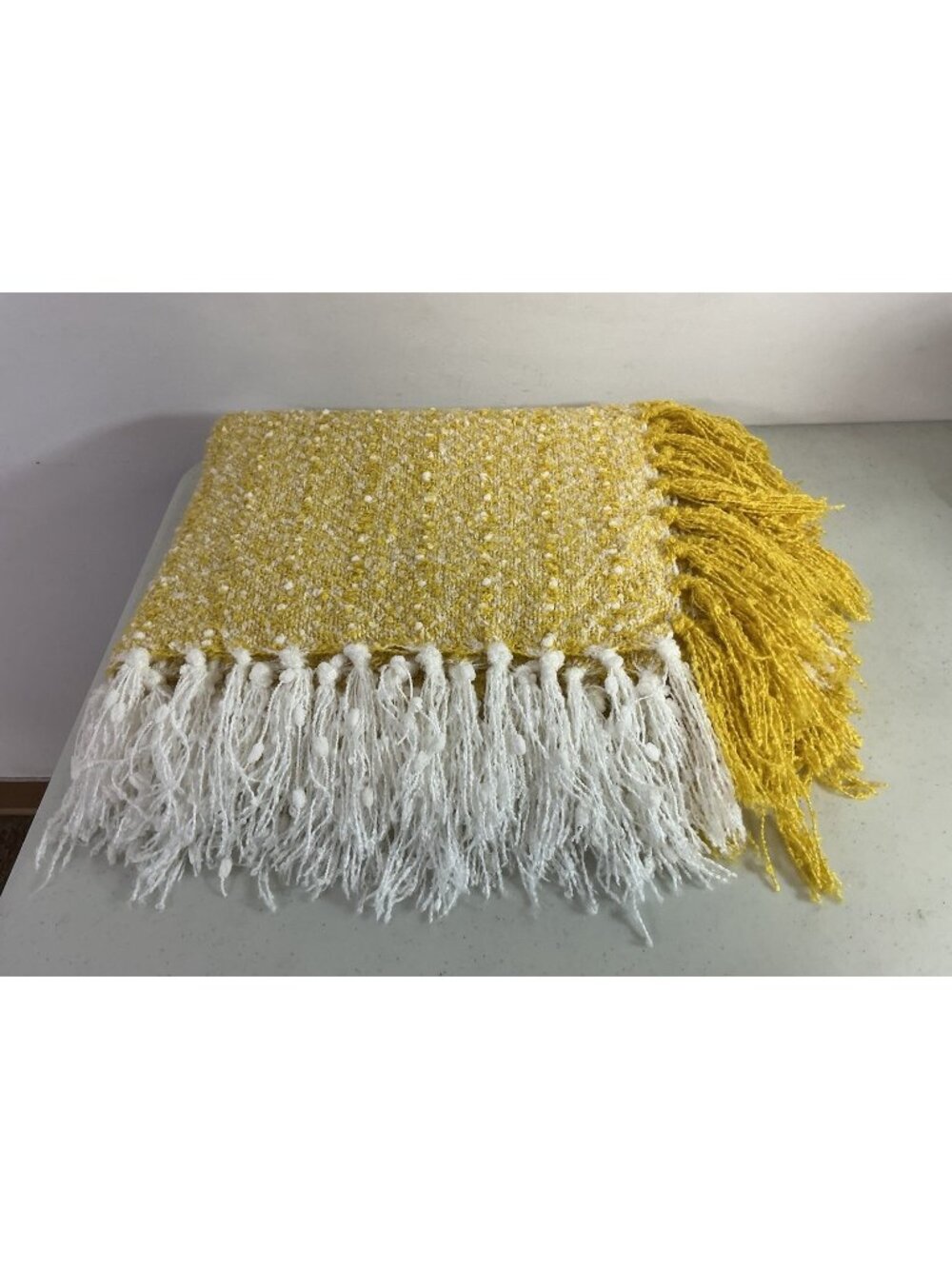 Shabby Chic Reversible Throw Blanket Yellow White Chenille